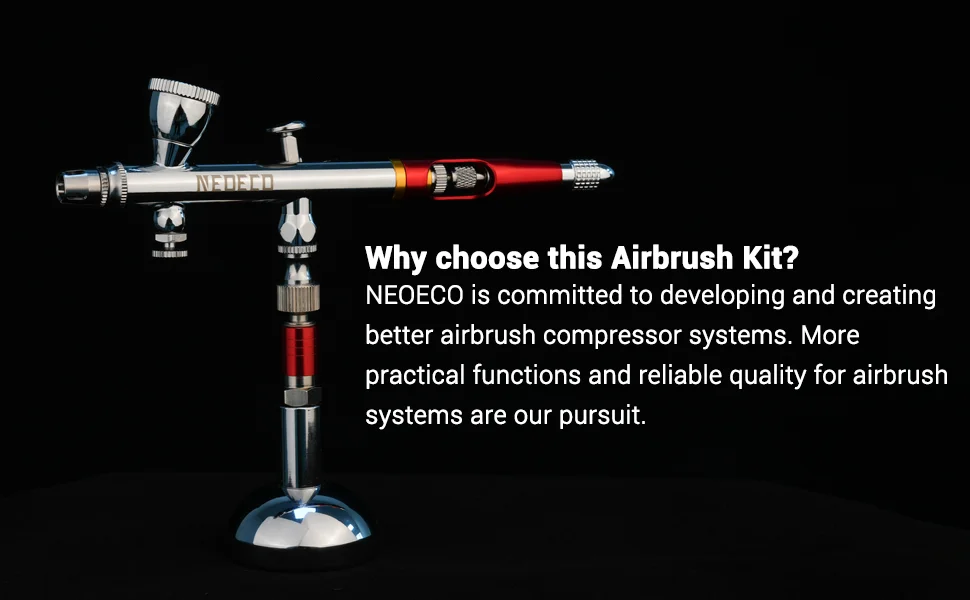 NEOECO 0,2 mm Dual Action-Airbrush mit Schwerkraftzufuhr und 2 cc 9 cc Flüssigkeitsbecher nach innen, Kronennadelkappe, O-Ring-Dichtungssatz, Drop-In-Düse – Detail 2