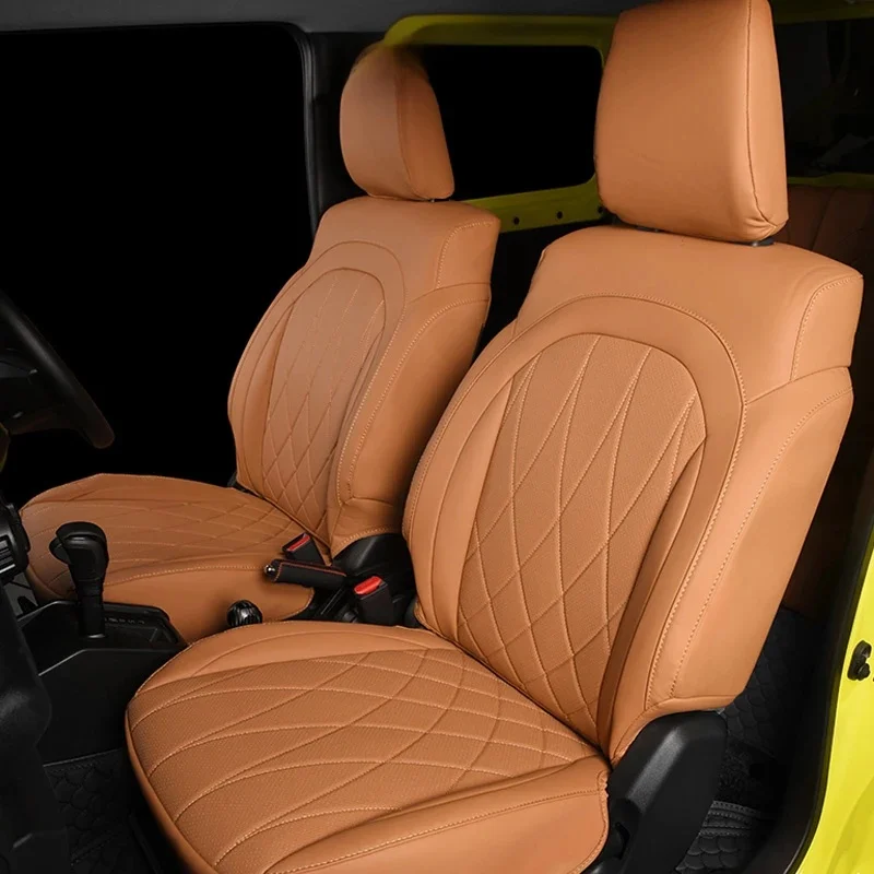 Aangepaste autostoelhoezen kussen volledige set ademend lederen airbag compatibel voor Suzuki JIMNY Jb64 Jb74 2023 2022 2021 2020 2019 - afbeelding 2