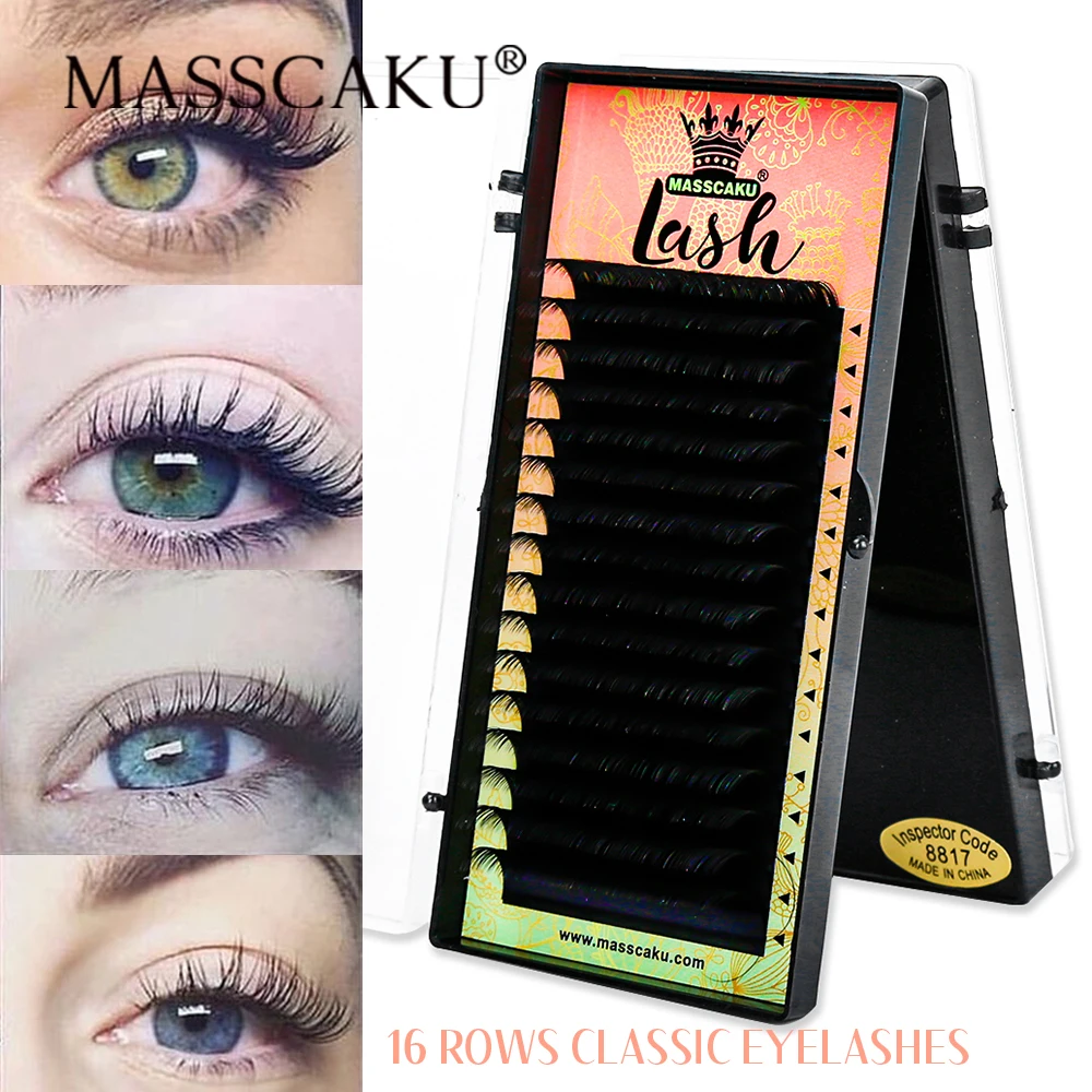 

MASSCAKU Hot Selling 16Lines Individual Lashes Soft Silk Russian Volume Classic Eyelash Faux Mink False Eyelashes Extension