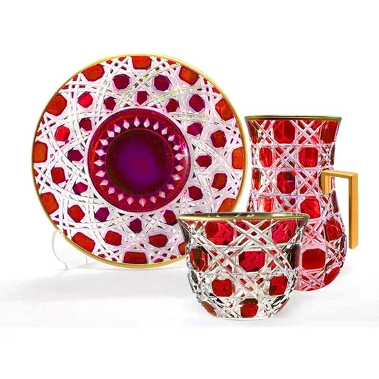 

Toygar Drop Handle Efe Tea Set 6 + 6 Straw Red