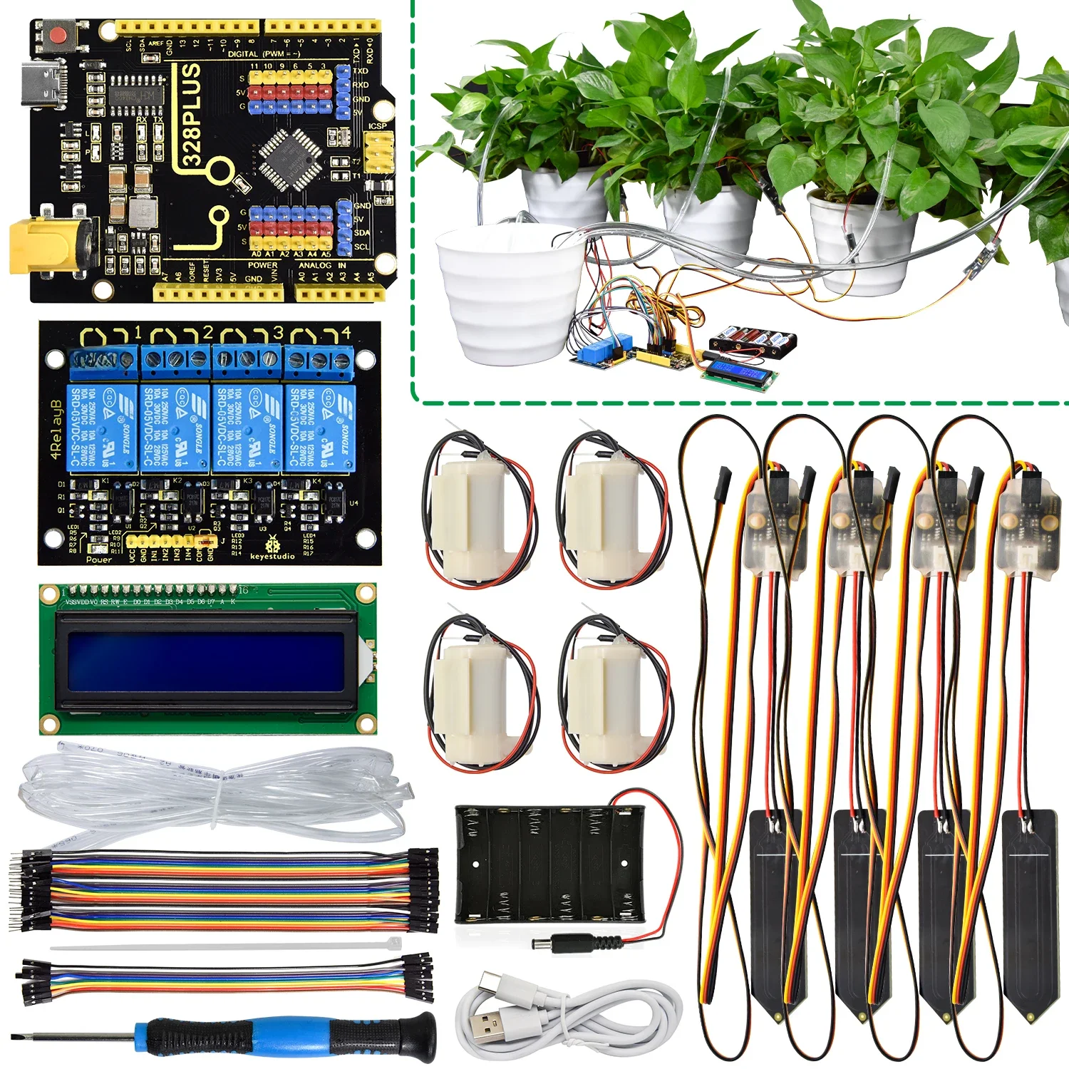 Keyestudio DIY elektroniczny zestaw do podlewania dla Arduino programowanie w języku C automatyczne kwiaty wodne z czujnikiem wilgotności gleby — zdjęcie 2