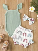 Summer Newborn Baby Girl Clothes Set Sleeveless Bodysuit Printed Shorts 3pcs Clothing Suit Baby Girl Clothes 2