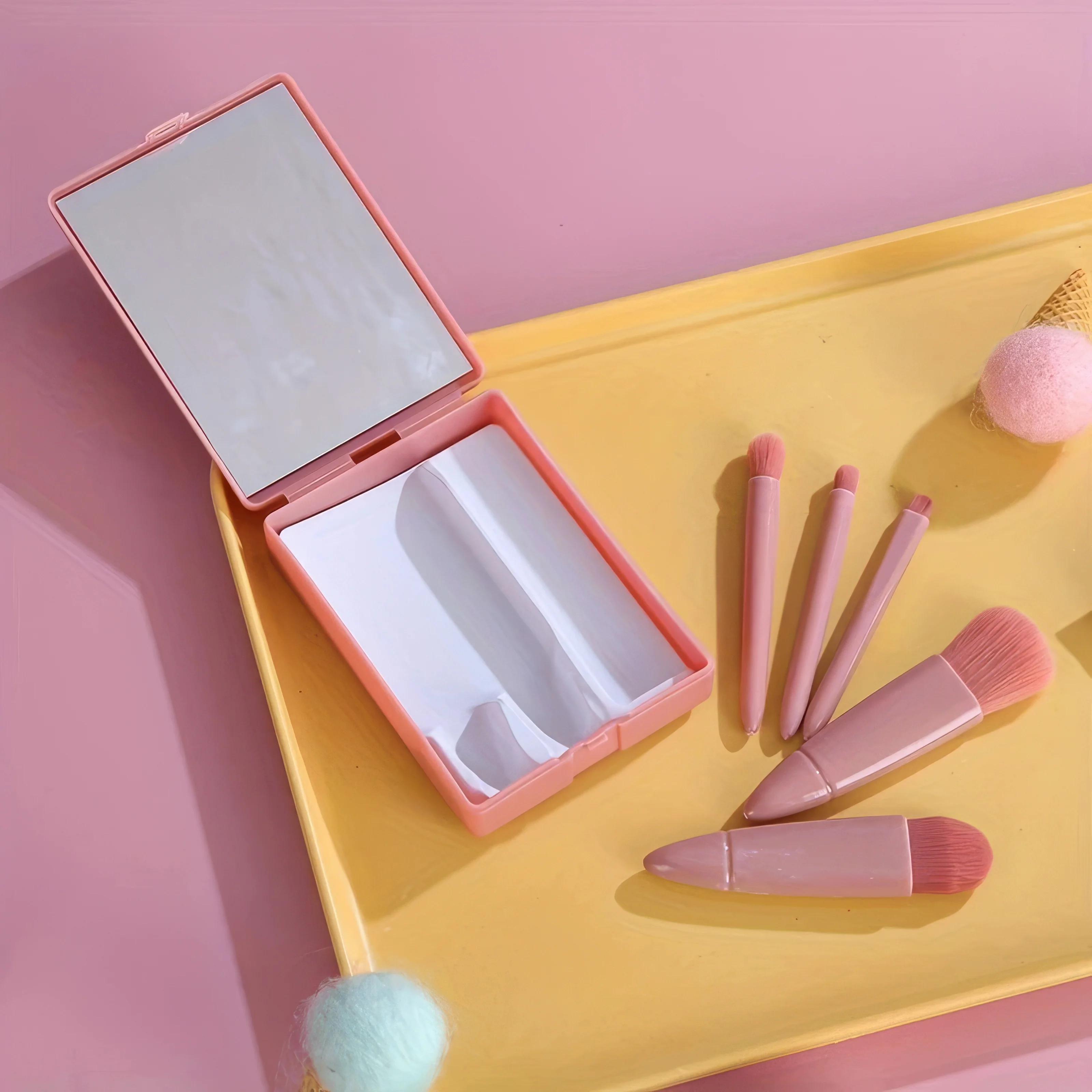 3er-Set rosa Make-up-Pinsel, multifunktional, tragbar, schnelle Make-up-Anwendung, reisefreundliches Design