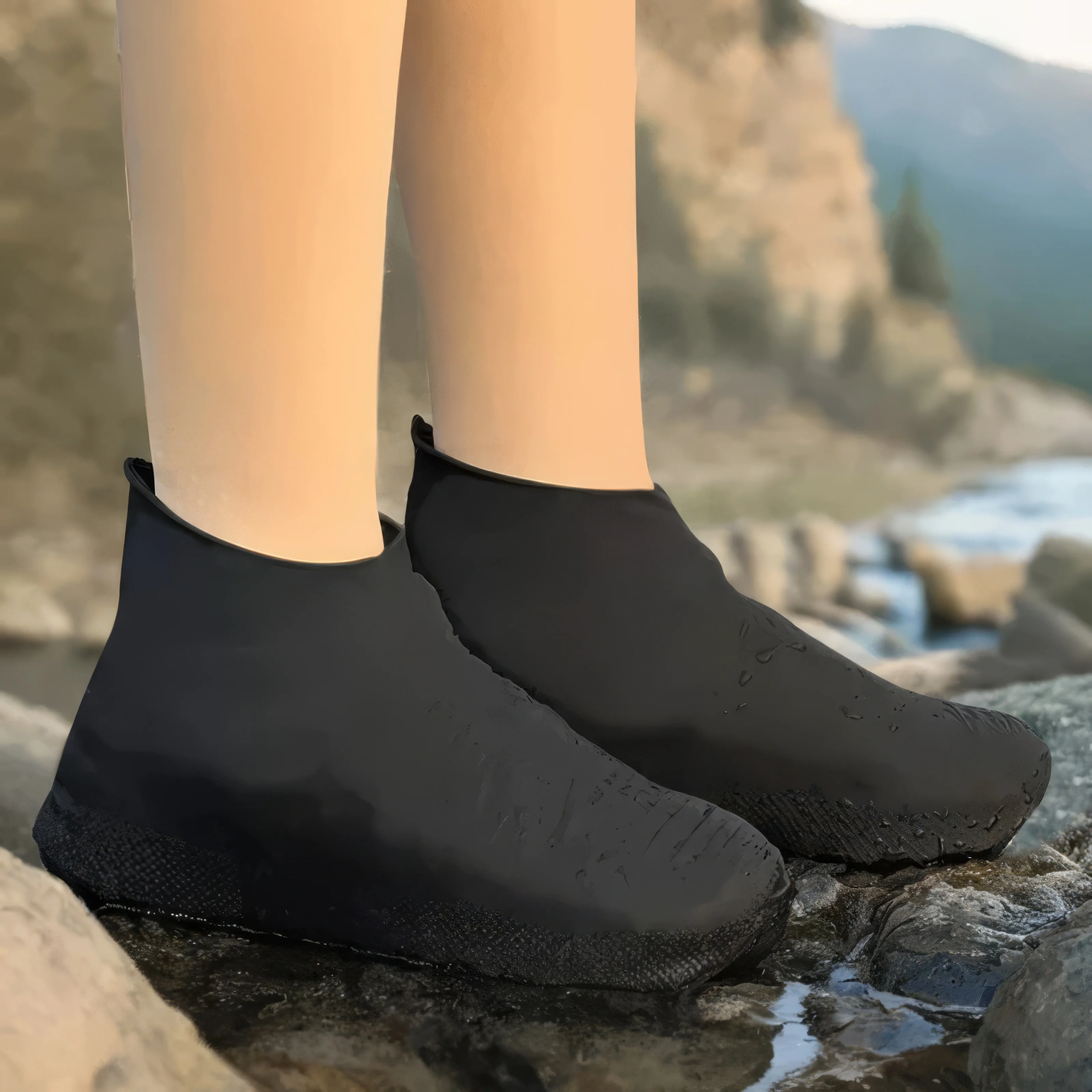 1 حذاء مطر من اللاتكس غطاء حذاء مقاوم للماء باللون الأسود، حذاء غير قابل للانزلاق قابل لإعادة الاستخدام مناسب للاستخدام في الهواء الطلق والممطر #1