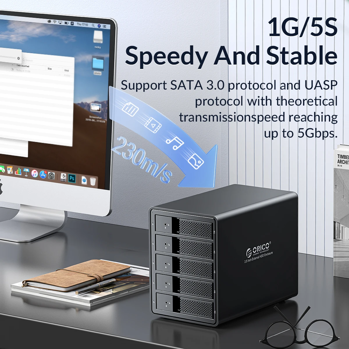 Imagem -04 - Orico-hdd Docking Station com Raid Sata para Usb 3.0 Gabinete de Disco Rígido Alimentação Interna de Alumínio 44tb Max 2.5 3.5 Bay