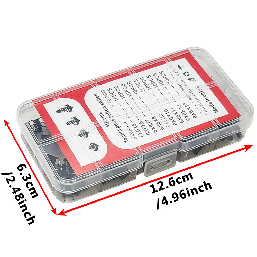 100PCS 10 Type 6*6 Light Micro Touch Switch Set Push Button Switch Kit Assortment Set DIY Tool Accessories 6x6 Keys Tact ON/OFF