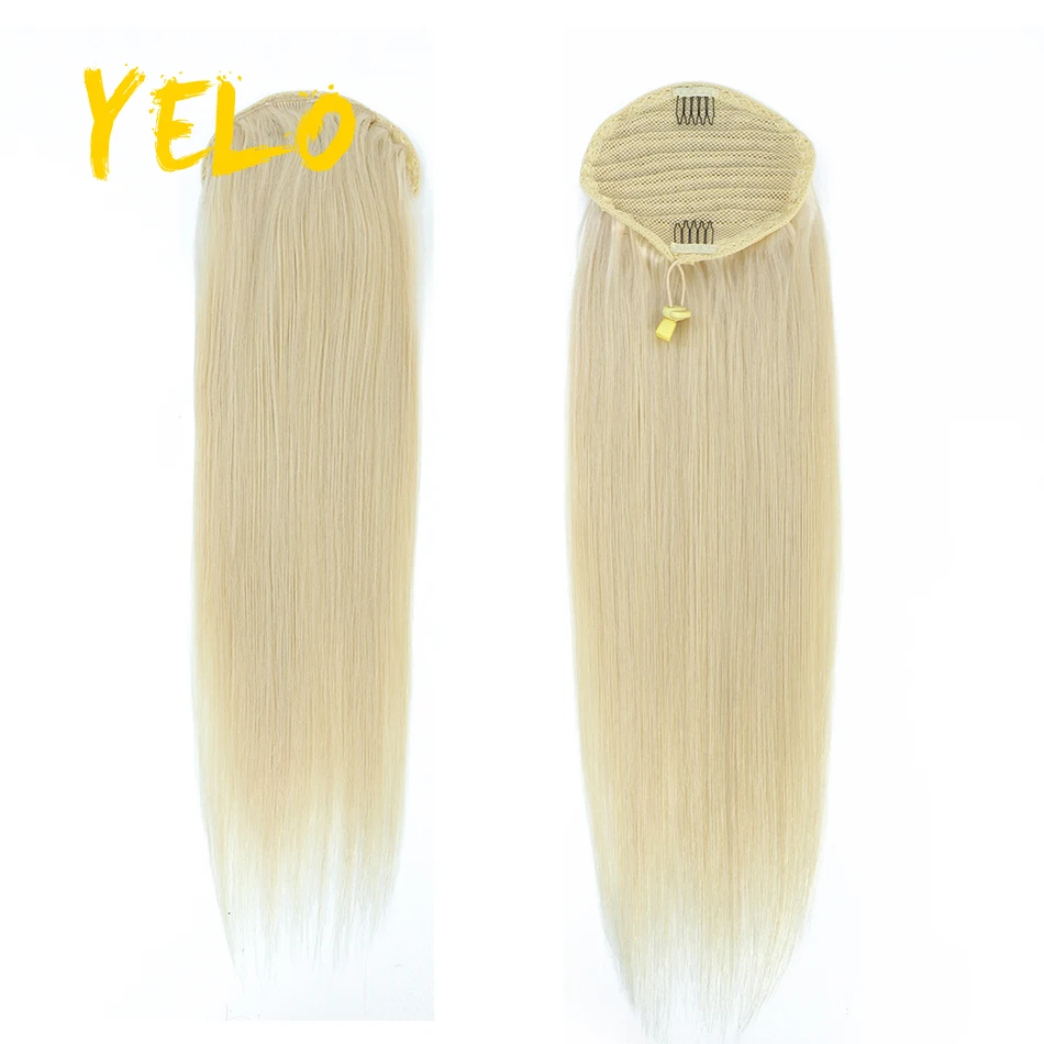 Ponytail Human Hair Extensions With Clip 14-28 Inch Balayage Natural Colors Straight Human Hair Drawstring Ponytail For Women