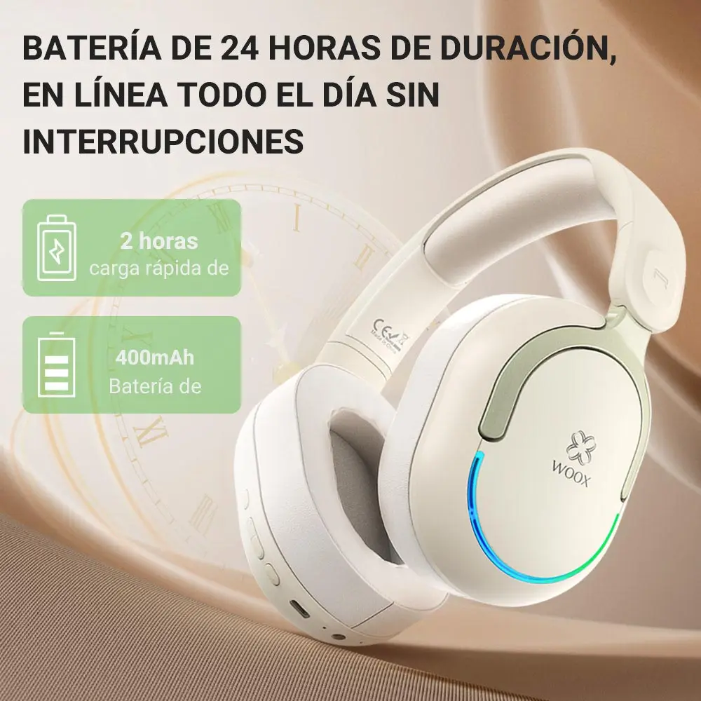 Auriculares Inalámbricos Bluetooth Plegables WOOX AI con Cancelación de Ruido, Auriculares Estéreo para Juegos con Control de Botones para iPhone y Android