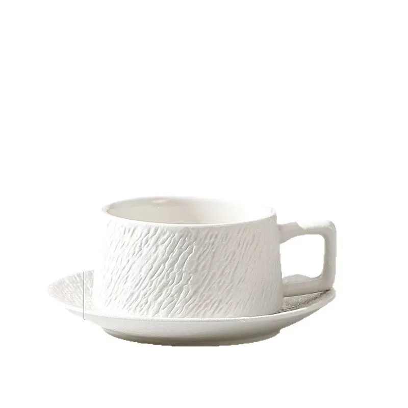 Nordic black and white ceramic cups with saucers for afternoon tea and coffee, latte frosted stone-patterned ceramic cups, simpl