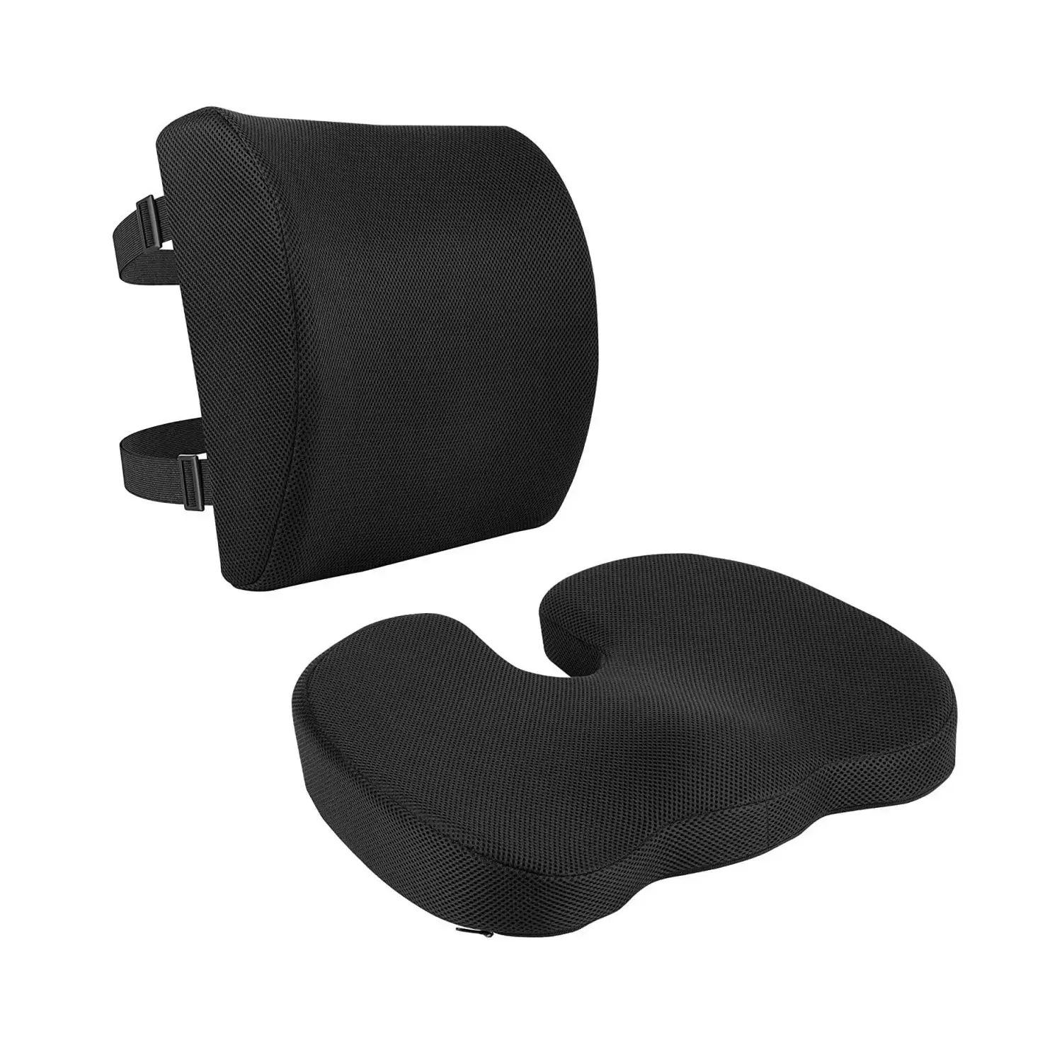 Seat Cushion + Lumbar Support Pillow Memory Foam Back Support for Office Car Wheelchair Relieves Back Tailbone, Black