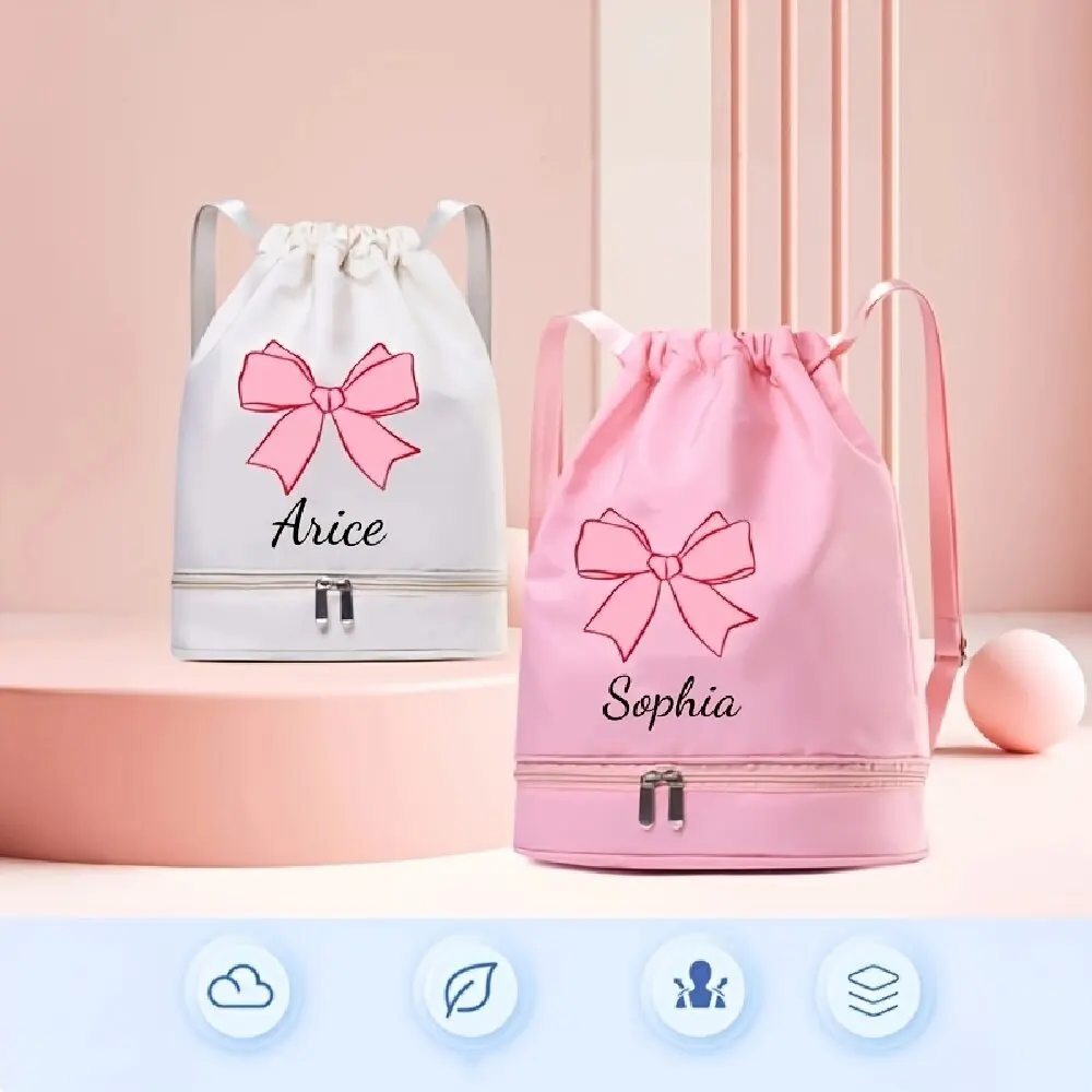 Custom Bow‑Print Polyester Drawstring Bag, Name/Number, Marathon Sports Sack for Basketball & Outdoor Activity Gear