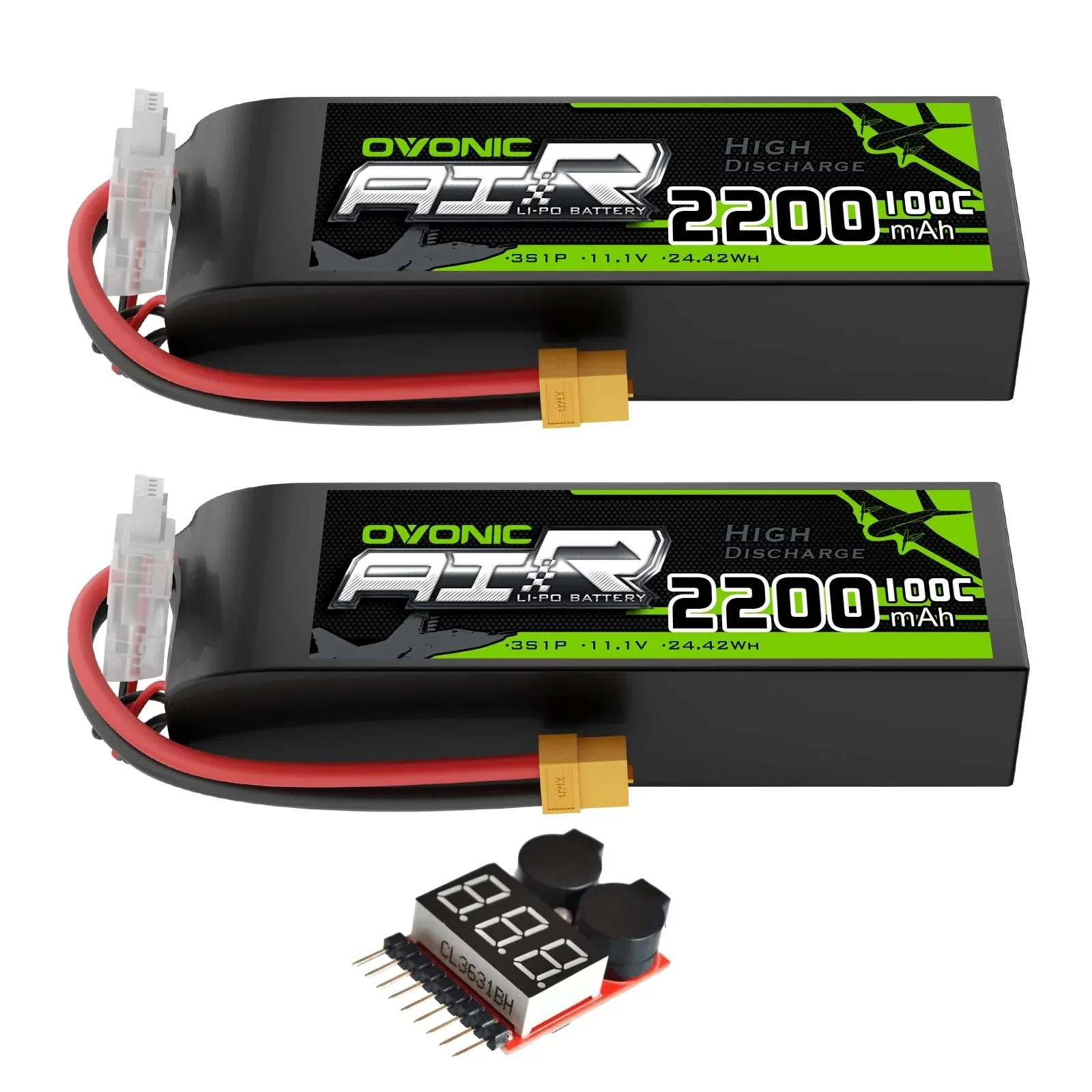 OVONIC 3S 100C 2200mAh 11.1V Lipo Battery for RC Airplane with Dean Connector And Lipo Voltage Checker Suitable for Small to Medium-Sized Aircraft