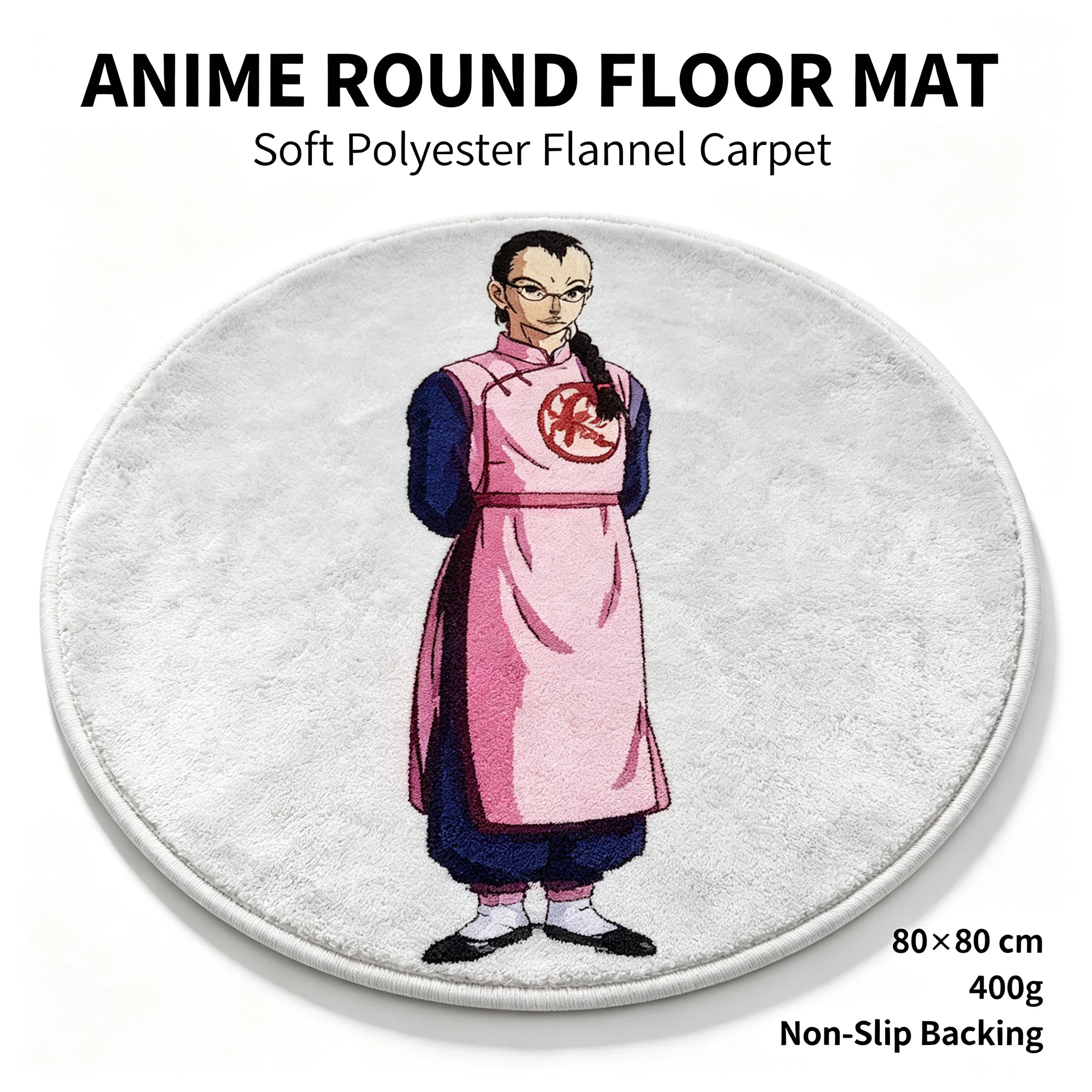 Dragon Ball Tao Pai Pai Anime Round Floor Mat Soft Polyester Flannel Non‑Slip Carpet 80×80cm Anti‑Slip Round Rug for Bedroom Living Room Gaming Room Home Decor Anime Fan Collectible Gift