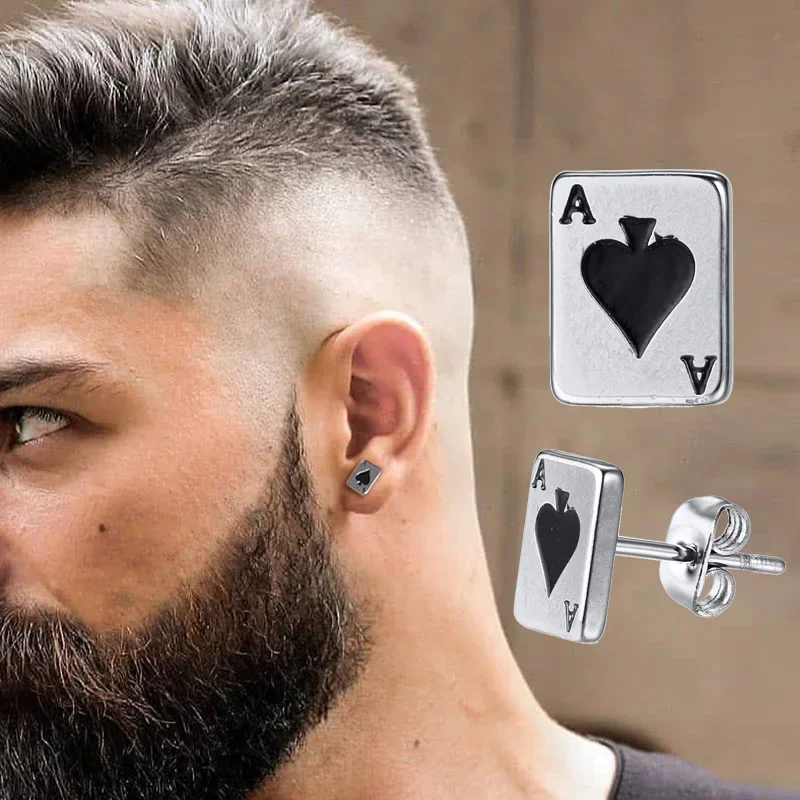 Männer Stud Ohrring, Ace of Spades Stud Ohrringe, Edelstahl Poker Player Karten Earing Schmuck