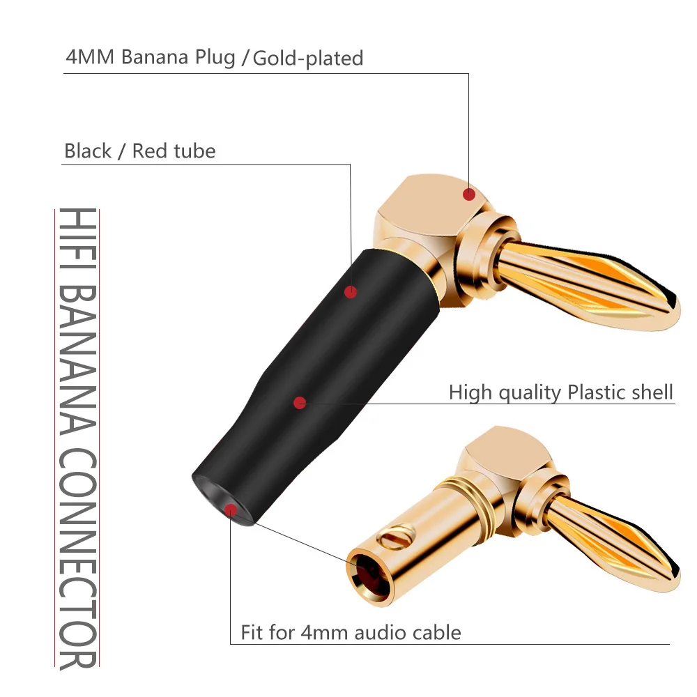 10PCS(5 Pairs)HIFI 24K Gold plated  banana connector 90 degree banana plug