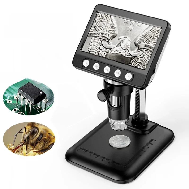 2MP Coin Microscope with 4.3" IPS Screen USB Digital Microscope 1000X Coin Magnifier with 8LED microscope for electronics repair