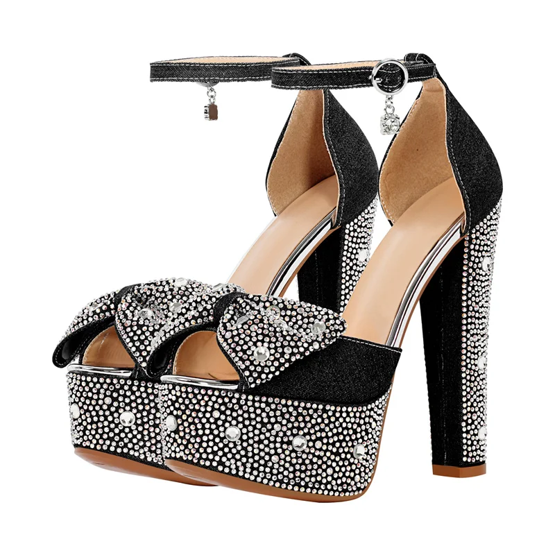 Onlymaker Women Summer Platform Square Heels Round Peep Toe Black And White Stripes Party Sexy Ankle Strap Sandals