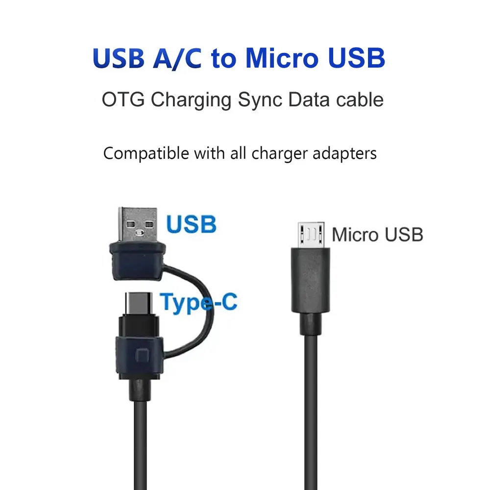 2 in 1 USB A C To Micro Fast Charging Data Cable Type C Male To Micro USB Male Quick Charger Adapter for Hwawei Samsung Xiaomi