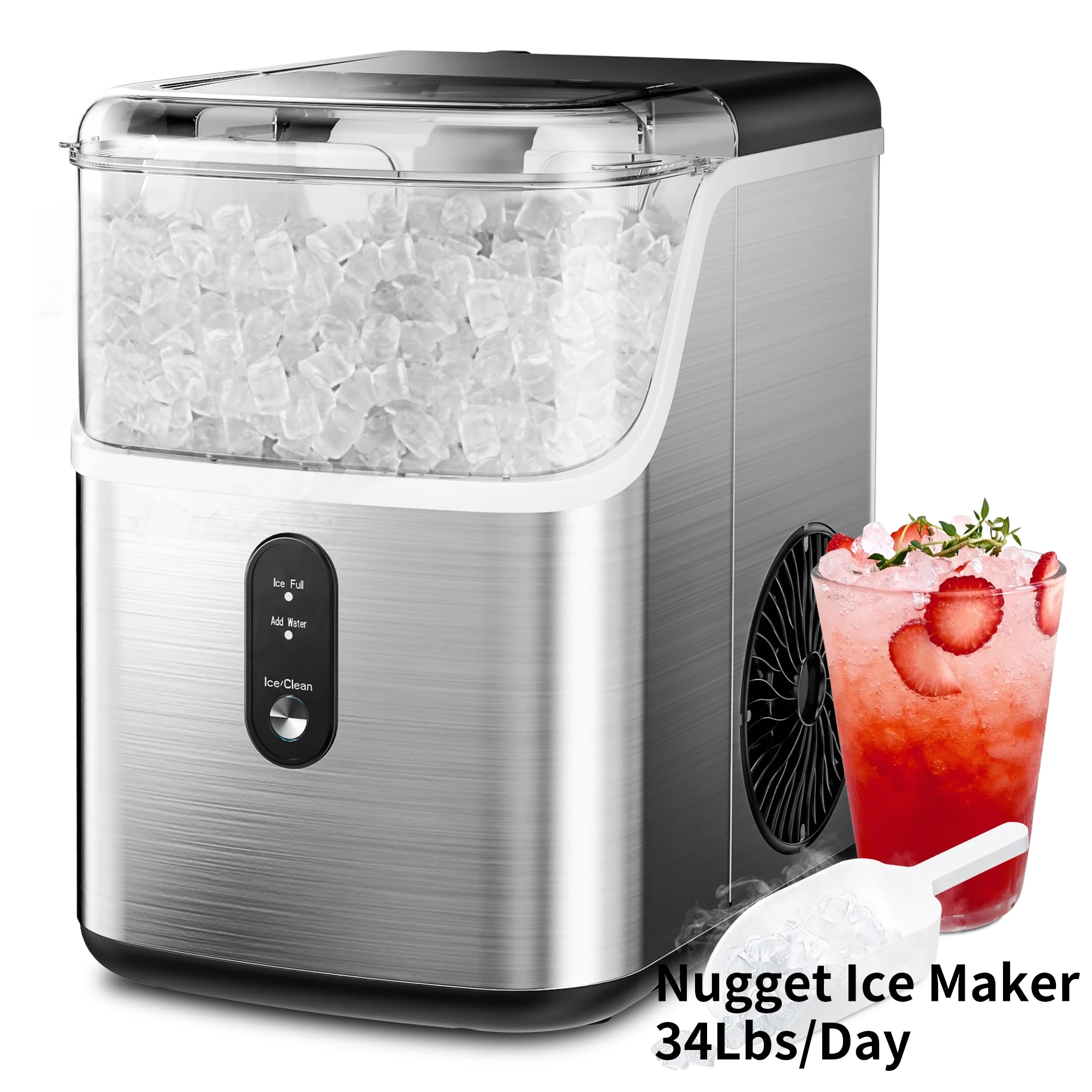 SIMZLIFE Pebble Ice Maker Maschine mit 35lbs/24H Soft Ice Selbstreinigende Sonic Ice Maker Pellet Ice Maker für Zuhause, Küche, Büro