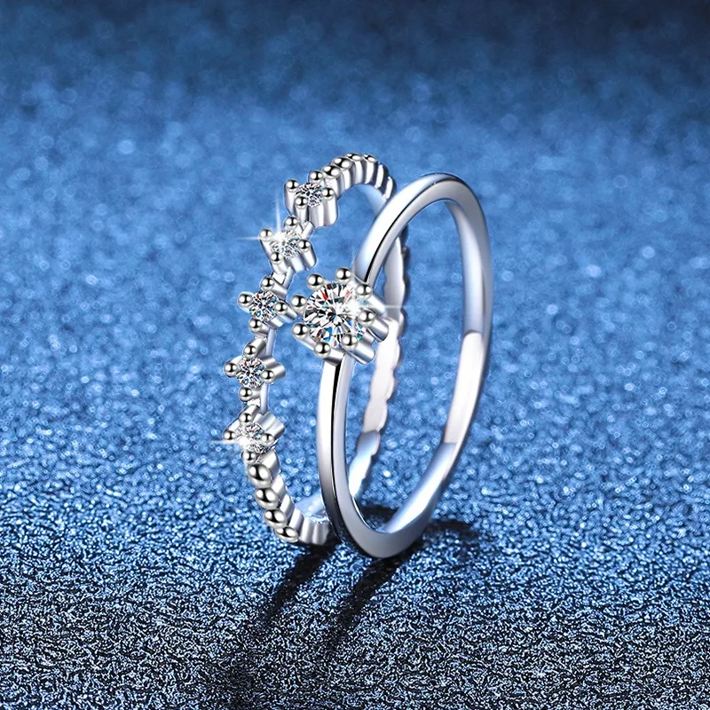 

Набор колец из стерлингового серебра 925 пробы с муассанитом, штабелируемое кольцо на мизинец 0,10 карата, изысканный браслет, ювелирные изделия для женщин, подарок