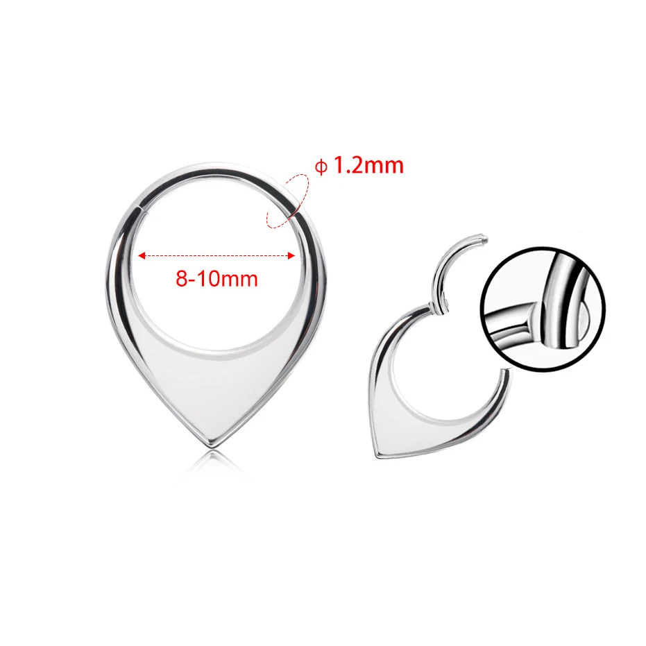 ASTM F136 Titanium 16G Waterdrop Shape Nose Septum Rings Hinged Hoop Clicker Cartilage Earring Piercing Body Jewelry for Women