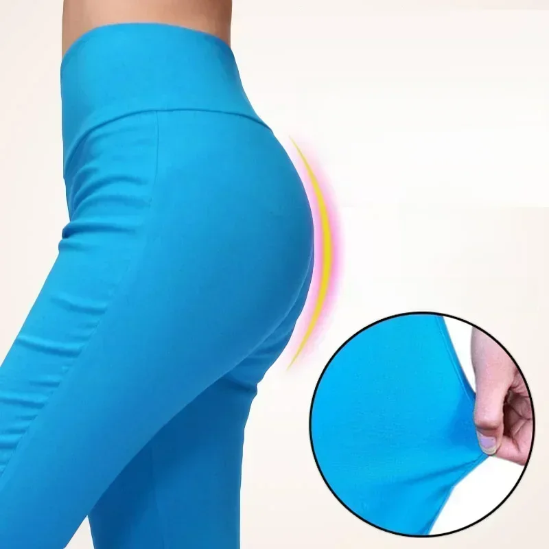 15 kolorowych spodni damskich w rozmiarach 5XL i 6XL, z wysokim stanem, elastyczne, typu pencil pants, obcisłe, codzienne, bawełniane legginsy, spodnie damskie. — zdjęcie 2