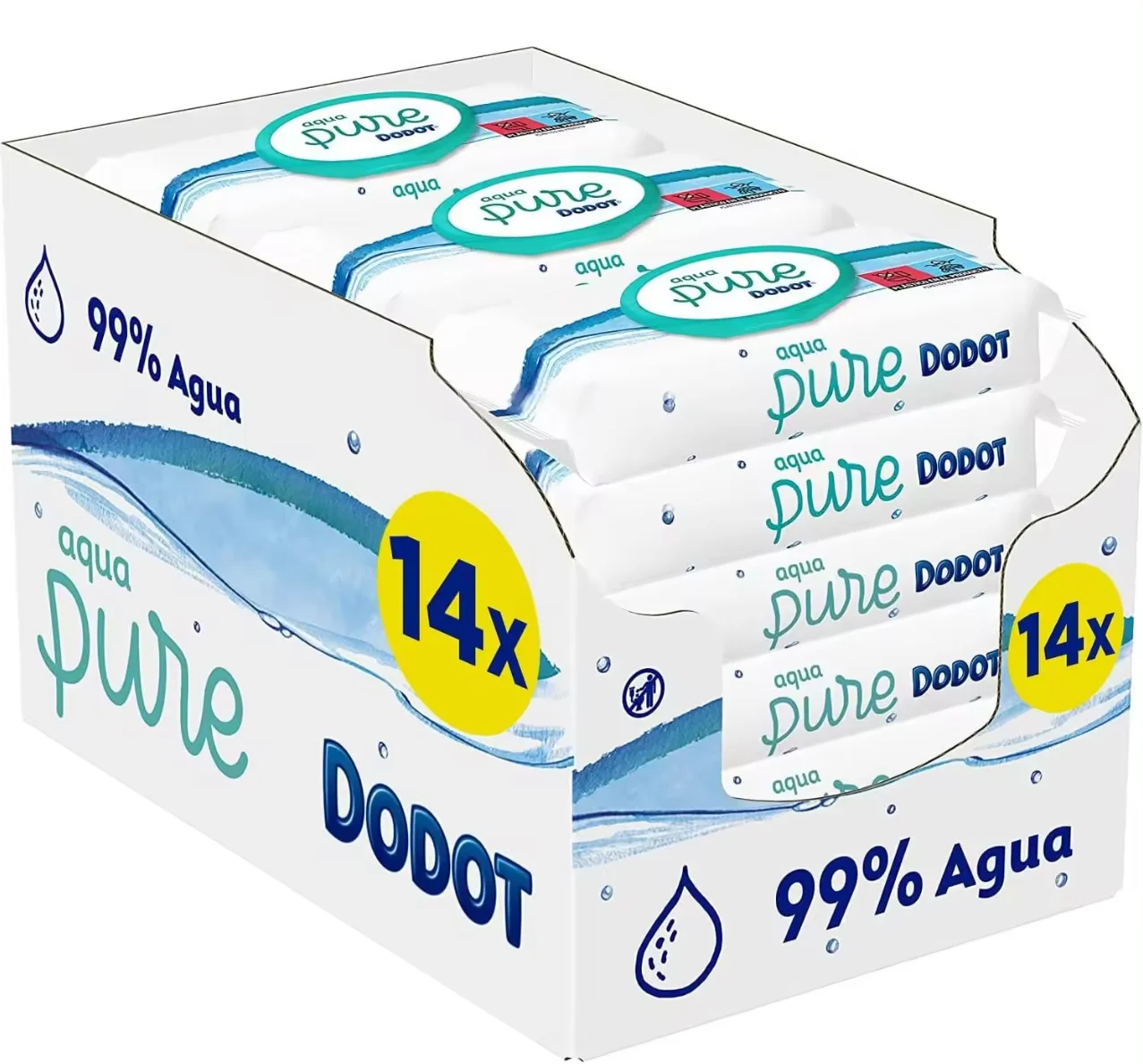 Various-Dodot Toallitas Aqua Pure para Bebé, 99% Agua, 672 Toallitas, 14 Paquetes (14 x 48) de Toallitas para Bebé