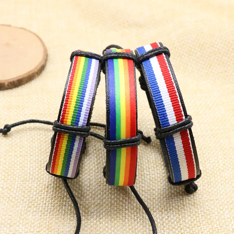 Fashion Rainbow Leather Woven Bracelet For Lesbians Gays Bisexuals Adjustable LGBT Charm Bracelet Pride Friendship Jewelry Gifts