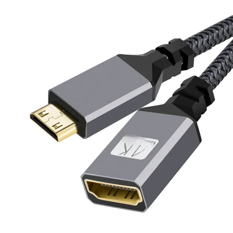 20CM 4K@60HZ Nylon Braid Gold HD V2.0 MINI MICRO HDMI Cable  Male To HDMI Fmale Extension Cable For HDTV PS4 Projector