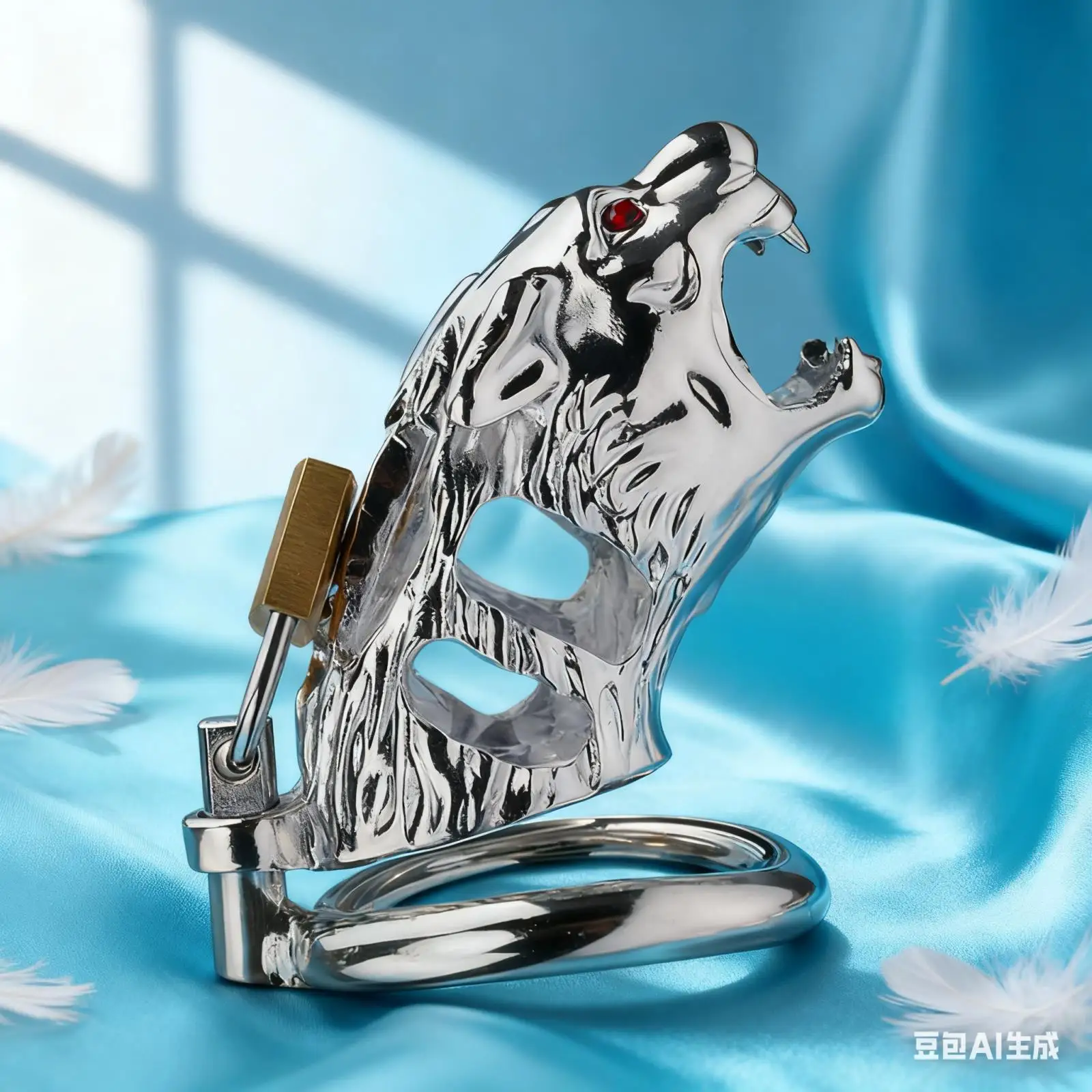 New Metal Men's Chastity Cage with Tiger Head Hollow Design, Lockable Chastity Device, Male Chastity Belt for Adult Couples