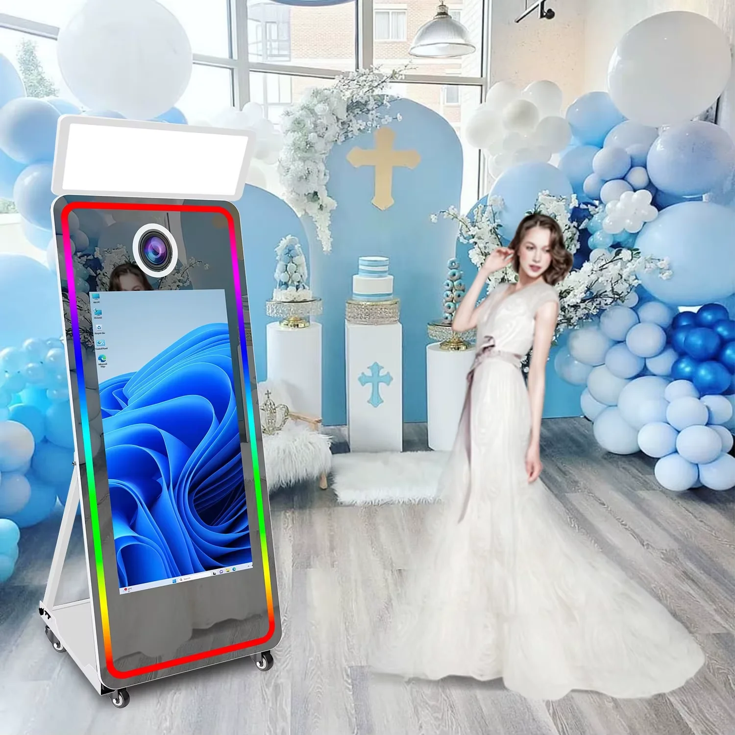 Image of 2026 EU-LAGER Hochzeits-Spiegel-Fotobox mit Drucker und Kamera, Fotobox-Maschine, Partyzubehör, Selfie, Digitaler Touchscreen – Kostenloser Versand, Inklusive Einjähriger Garantie