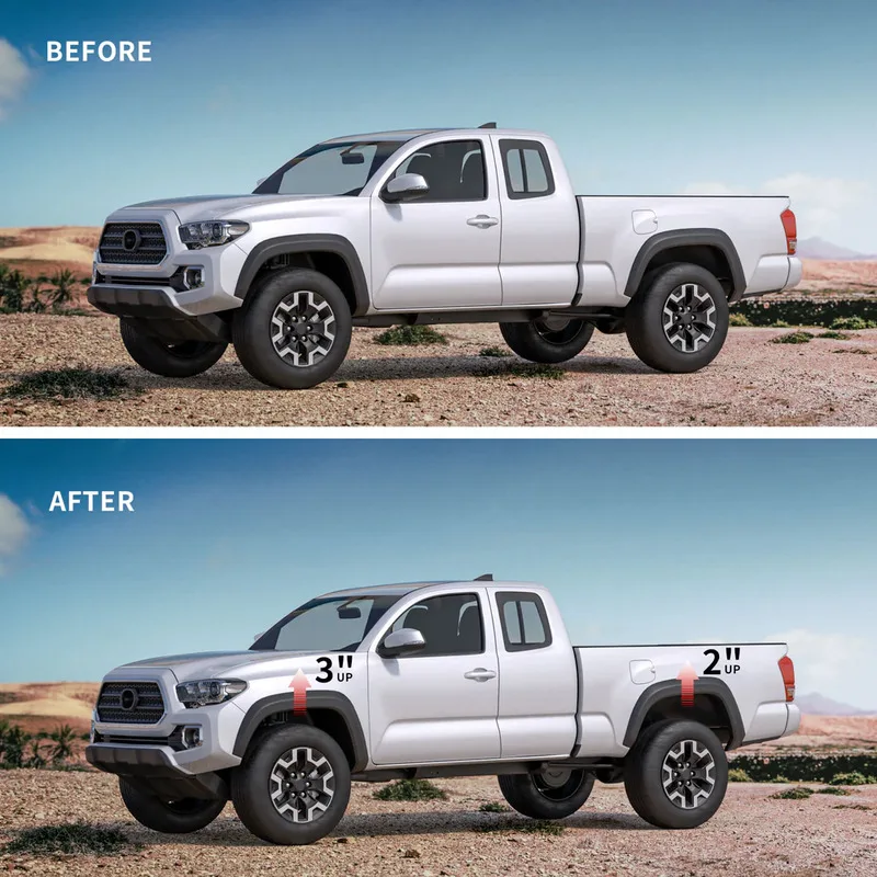 3" Front and 2" Rear Leveling Lift Kit for 2005-2023 Tacoma, Black Leveling Lift Block Kit Extended Square U-Bolts