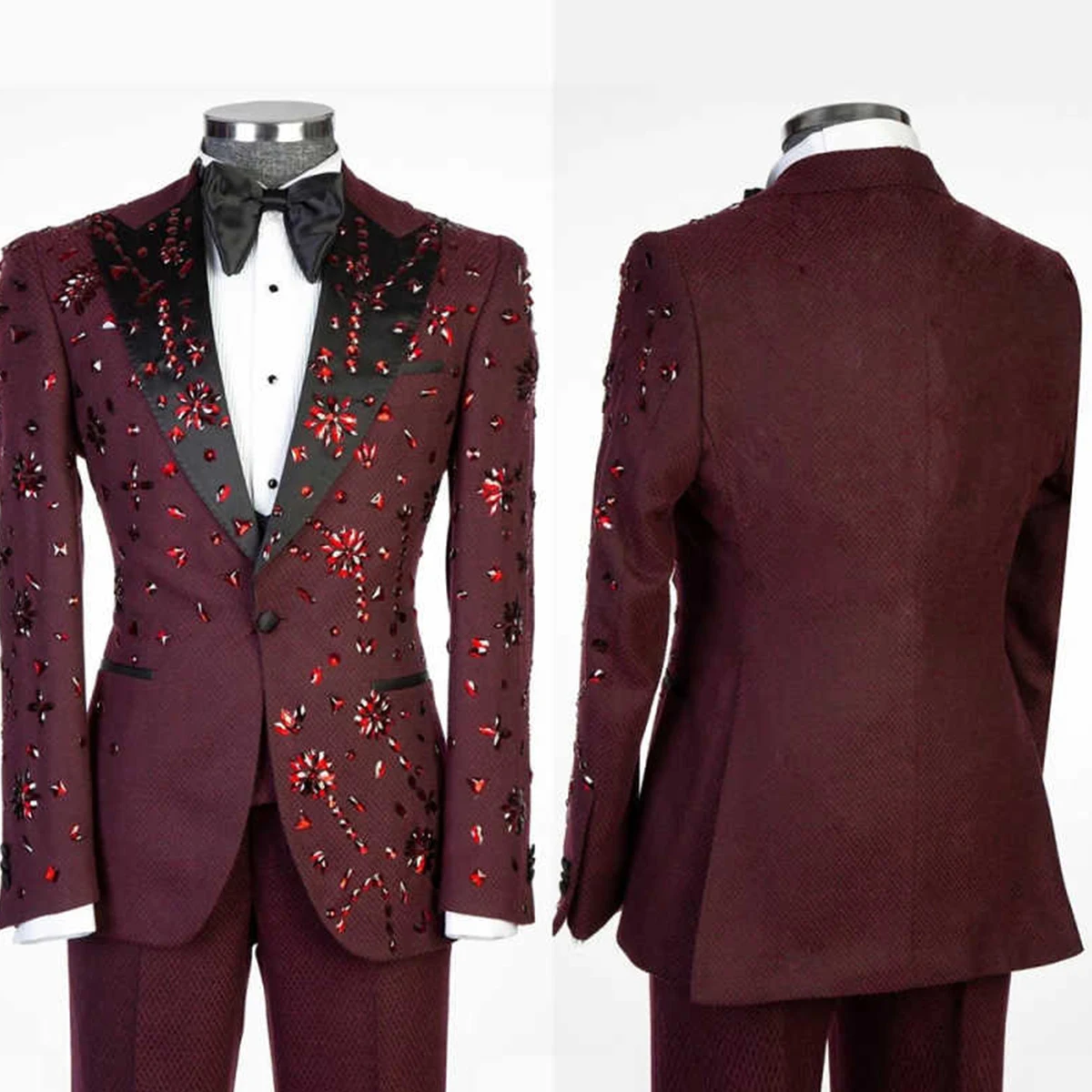 

Высококачественный мужской костюм с бриллиантовой вышивкой, комплект из 2 предметов: пиджак и брюки, приталенный крой, с отложным воротником, для выпускного вечера, свадьбы, торжеств, на заказ