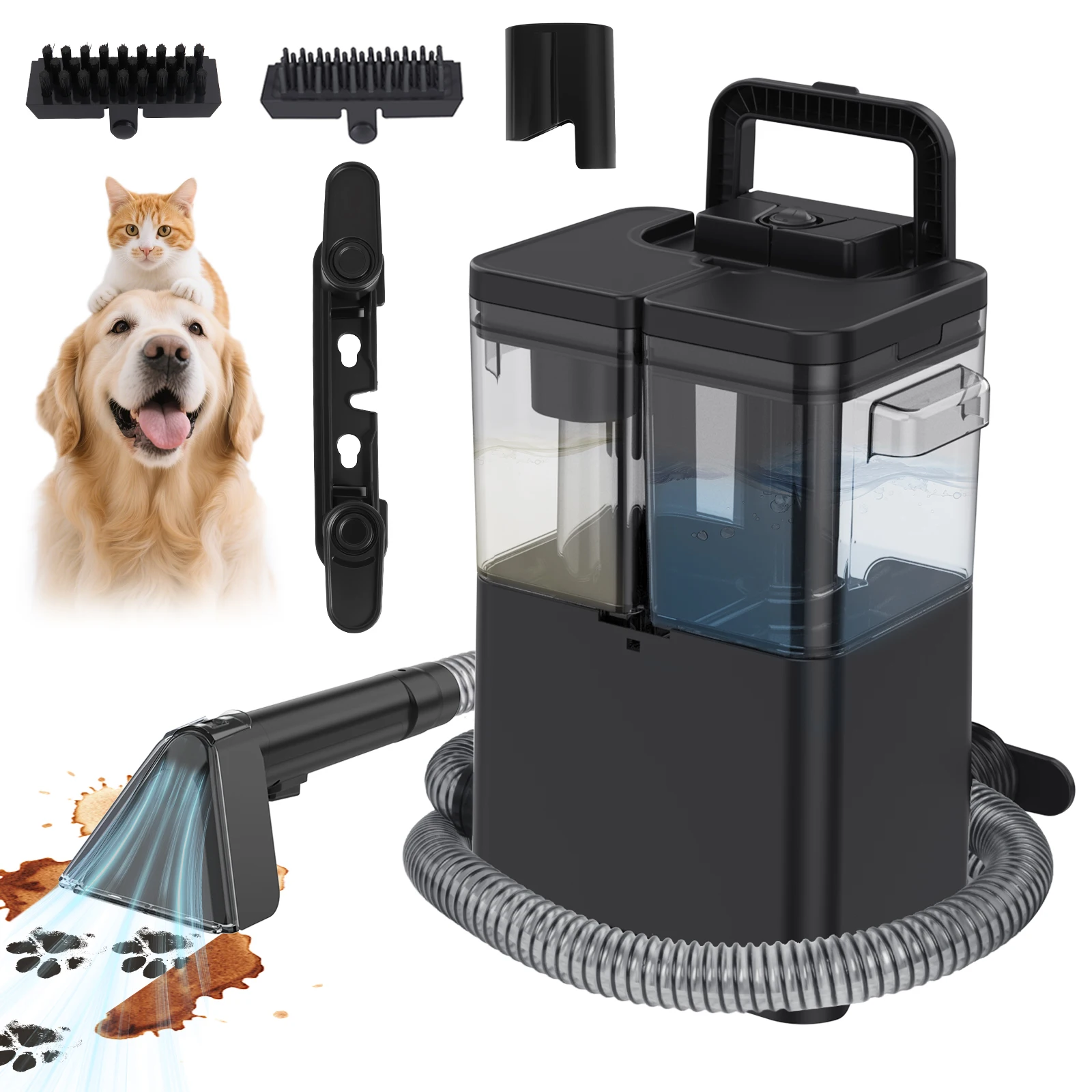 Machine de nettoyage de tissus pour la maison, nettoyeur pour tapis, canapés, tapis de sol, conception à double réservoir d'eau amovible, outil de nettoyage portable, outil de suppression des taches d'animaux domestiques