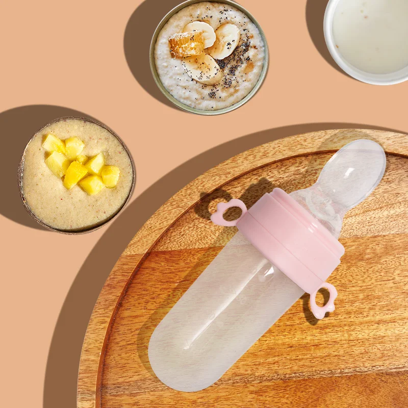 Baby Bottle Silicone Spoon Rice Paste Spoon Baby Bottle Spoon Baby Food Supplement Nice Flour Squeeze Feeding Soft Spoon