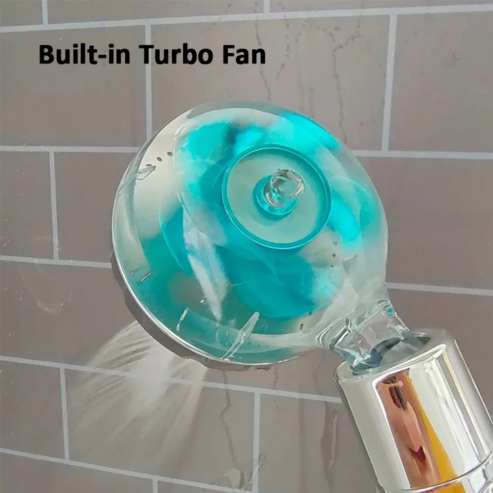 Turbo Propeller Shower Head ABS High Pressure Water Saving 360 Degrees Rotating With Stop Button Fan Filter Bathroom Accessories