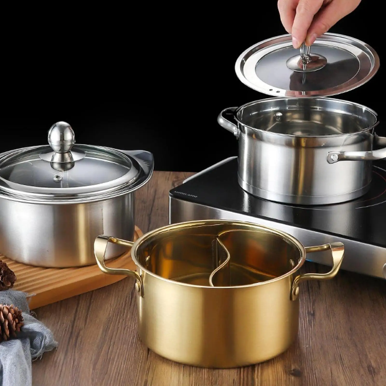 14cm Dual Flavor Hot Pot Stainless Steel Household Chinese Hotpot Cafeteria Shabu Shabu Whirlwind Pot for Single Person