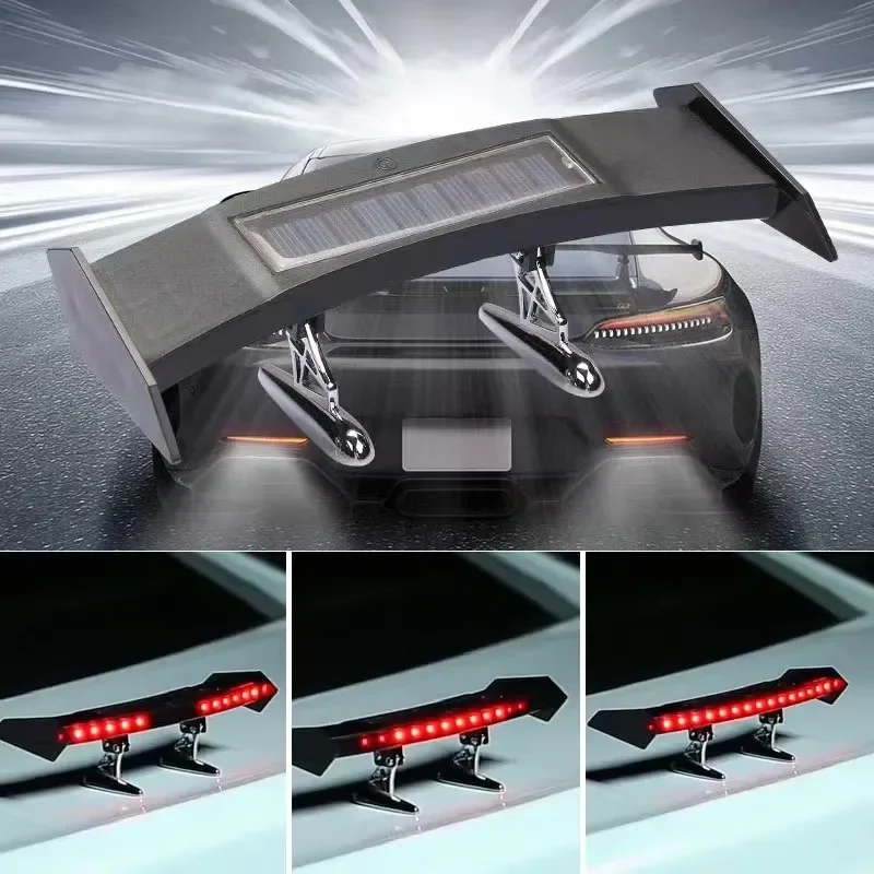 12V Mini Solar Tail Light Universal LED Car Rear Spoiler Flashing Warning Waterproof Wing with Smart Sensor Modified Accessories