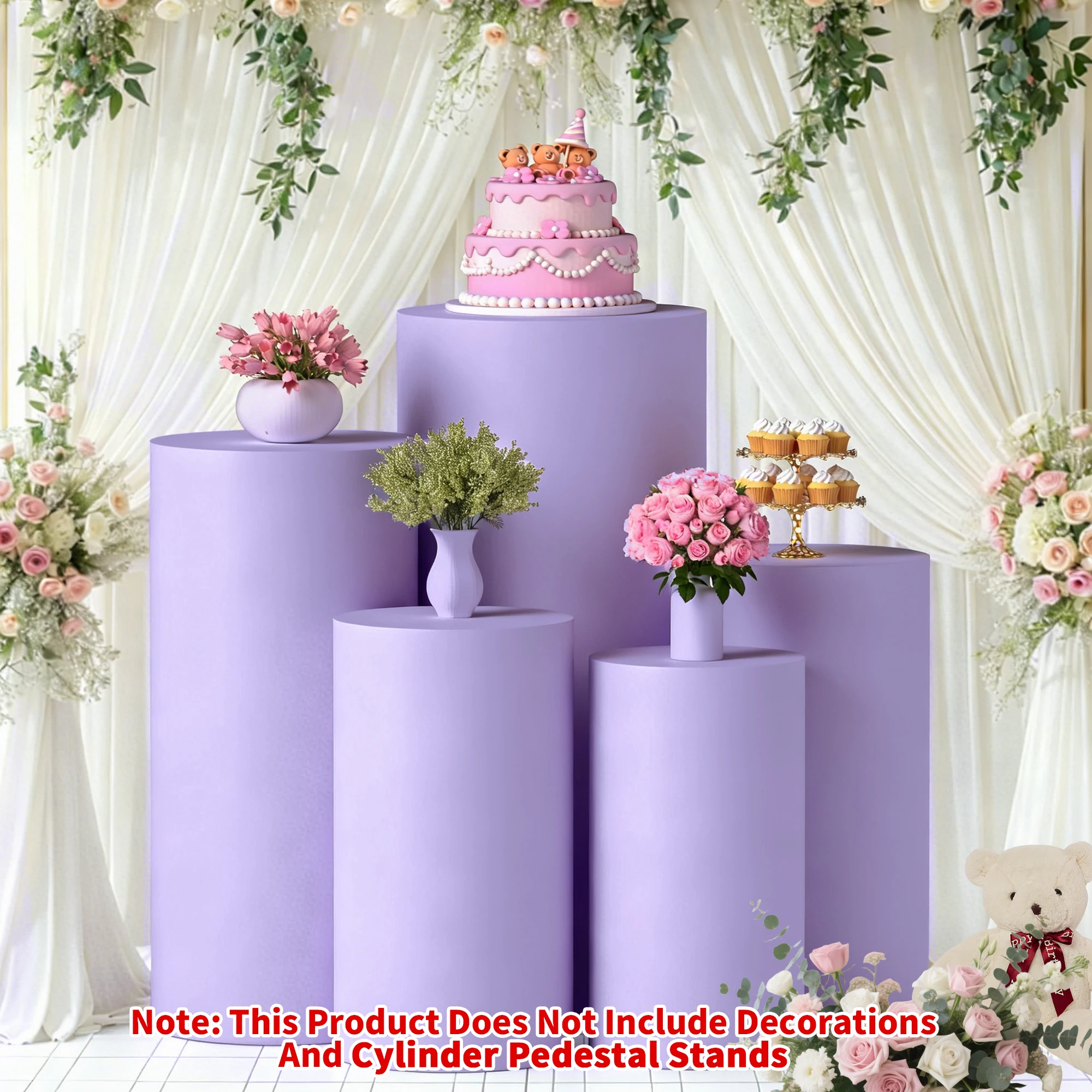3/5 Pieces, Purple Dessert Table Cylinder Column Cover, Elastic Cylindrical Cloth Cover for Party, Birthday, Evening Party, Wedding Event Decoration, Only Includes the Cylindrical Column Cover, Does Not Include the Cylindrical Column