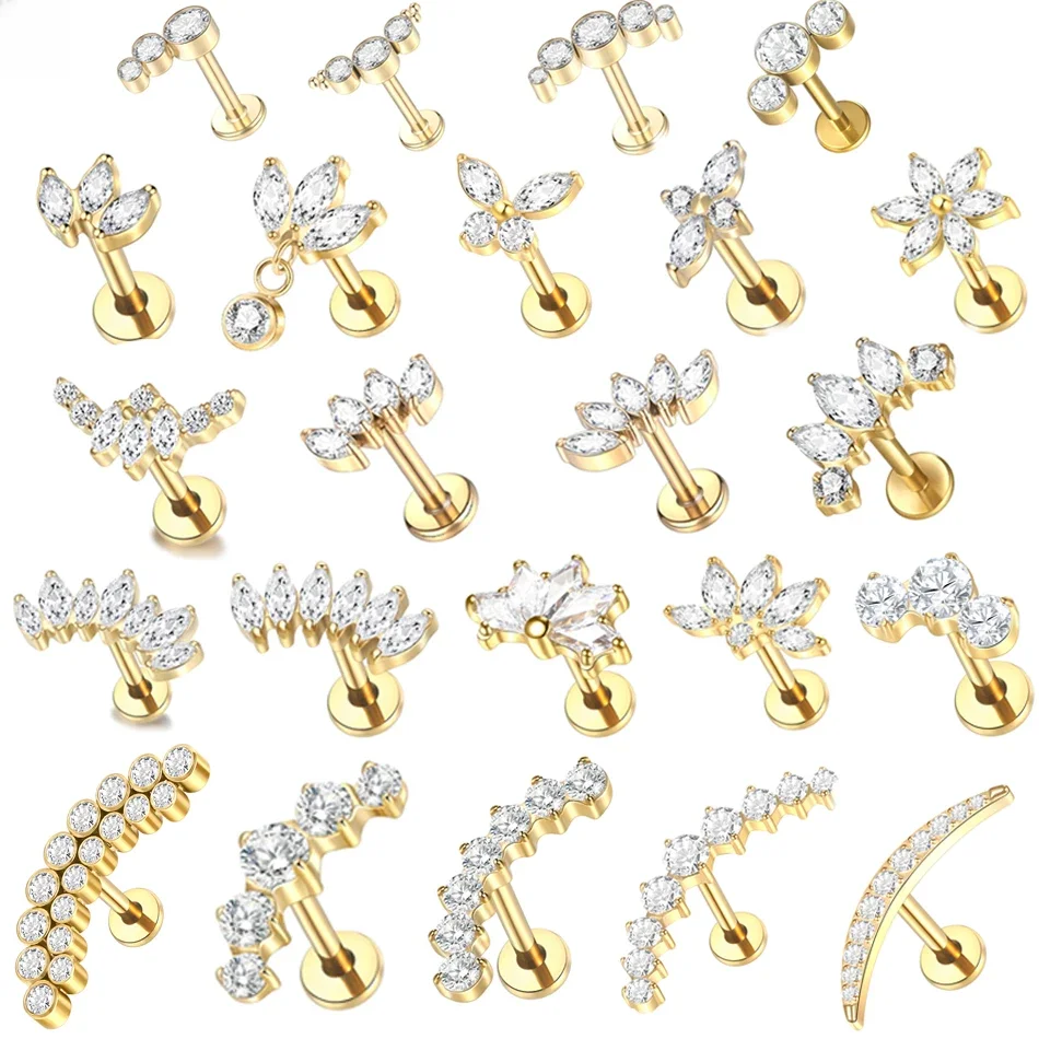 1Pc G23 Titanium Zircon Labret Lip Ring Ear Stud Ear Tragus Cartilage Helix Piercing Internal Thread Earrings dla kobiet 16G — zdjęcie 2