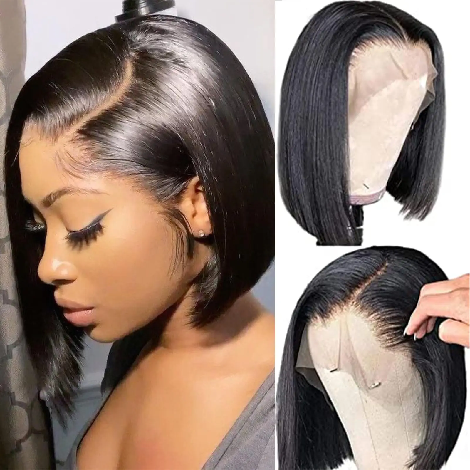 Straight Short Bob 13x6 Lace Front Human Hair Wig  Lace Front Bob Wig Remy Pre Plucked Closure  Lace Frontal Bob Wig YYong