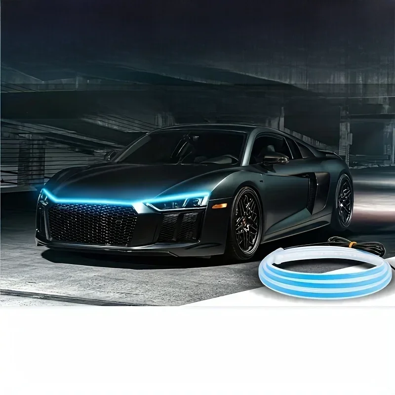 1pc Dynamic Led Car Hood Lights Strip Universal Engine Hood Guide Decorative Light Bar Auto Headlights Car Daytime Running Light