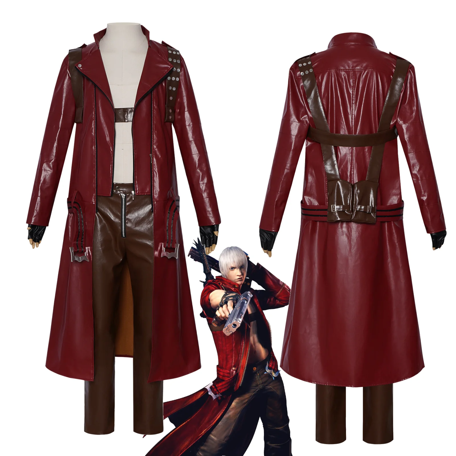 

Косплей-костюм Данте Devil May Cry 3 DMC 3 Красная длинная куртка из искусственной кожи Полный комплект для мужчин Хэллоуин Карнавал