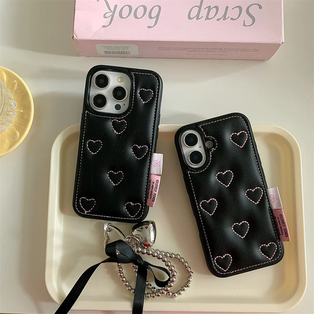 

New Cute Soft Velvet Embroidered Love Luxury Phone Case Suitable for iPhone 17 Pro, 13, 14, 15, 16 Promax Anti Fall Fashion