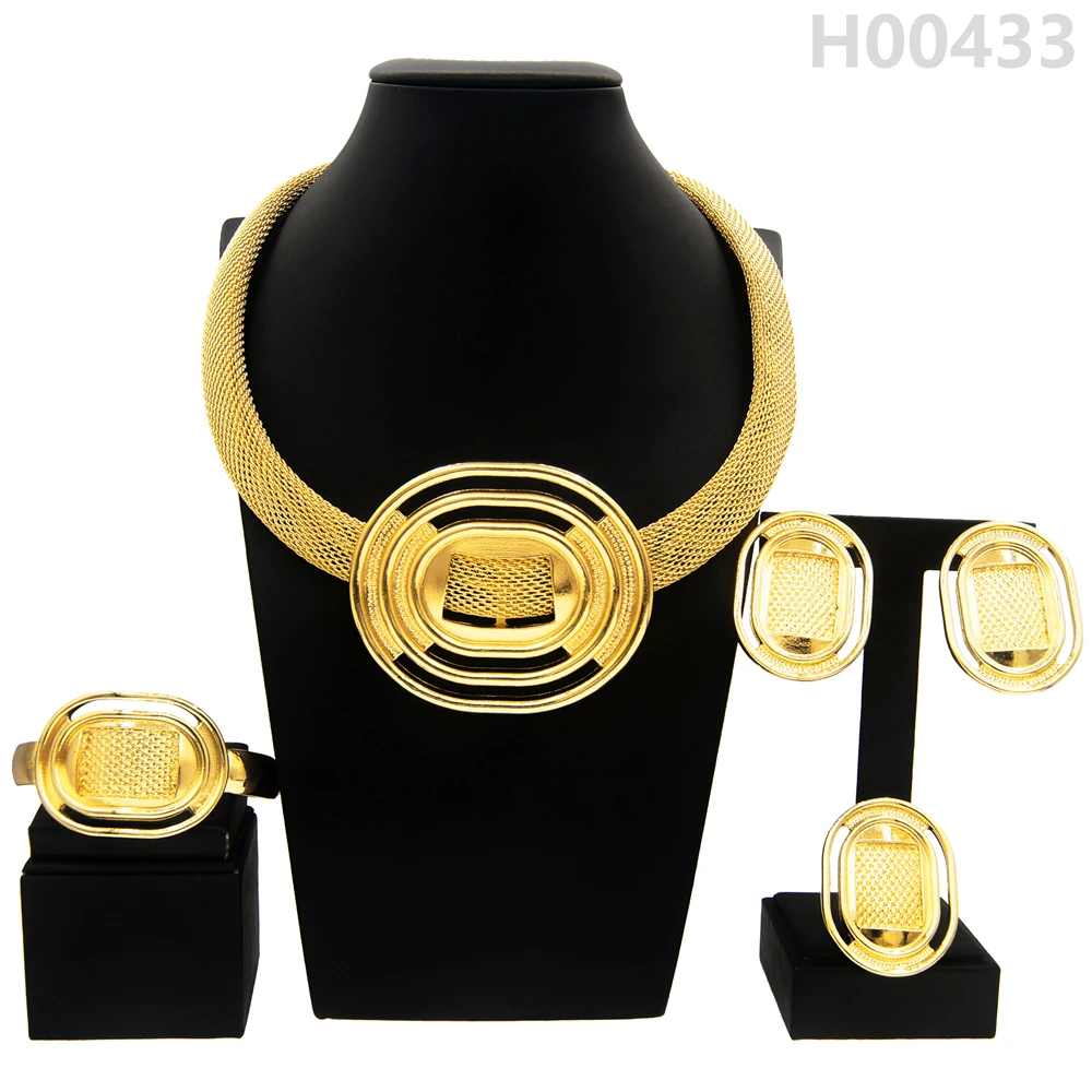 colar folheado a ouro e conjunto brinco para mulheres joias italianas simples fashion pingente banquete joias festivas 01