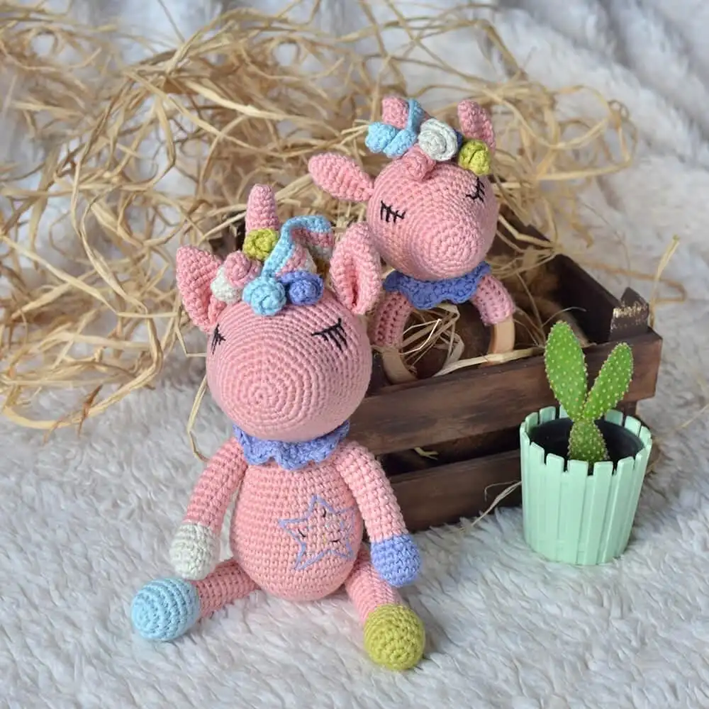 Unicornio Amigurumi algodón orgánico juguete para niños