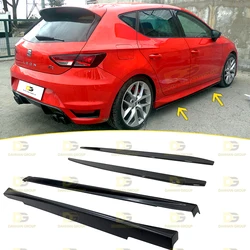 Seat Leon MK3 2012 - 2020 Aero Model Side Skirts + Side Extension Splitter Lips Set Piano Gloss Black Surface Plastic