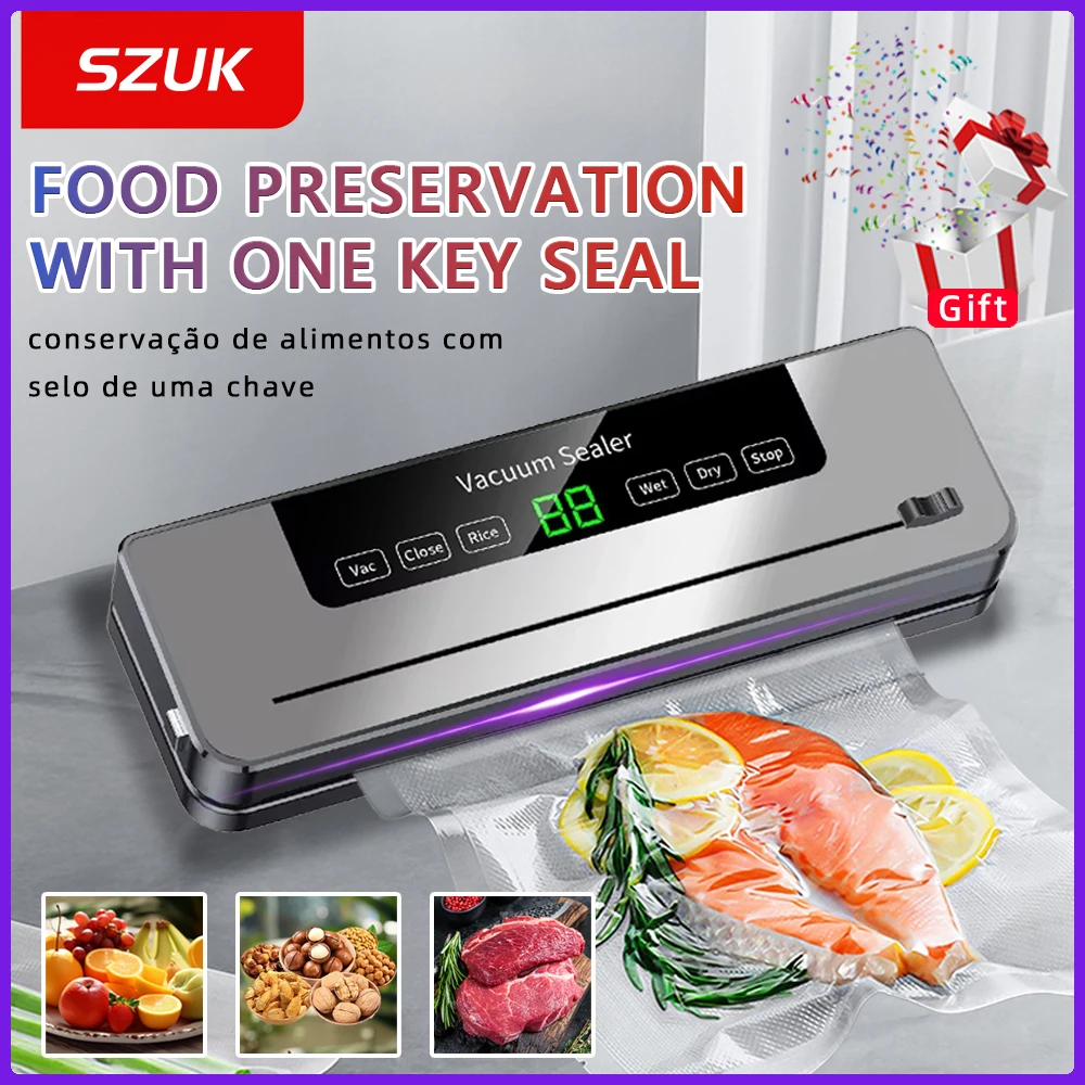 

SZUK Household Vacuum Sealing Machine Buillt-in Cutter Kitchen Electric Vacuum Sealer Food Vacuum Packaging Machine with 10 Bags