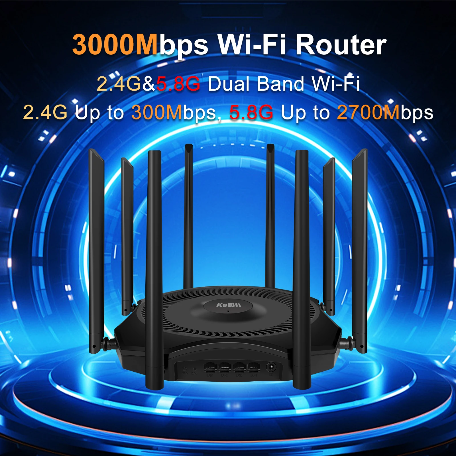 KuWFi 3000Mbps AP Router 2.4G 5.8G Dual Band Wirelss Wifi6 Router with External Antennas Gigabit Ethernet Port Support 128 Users