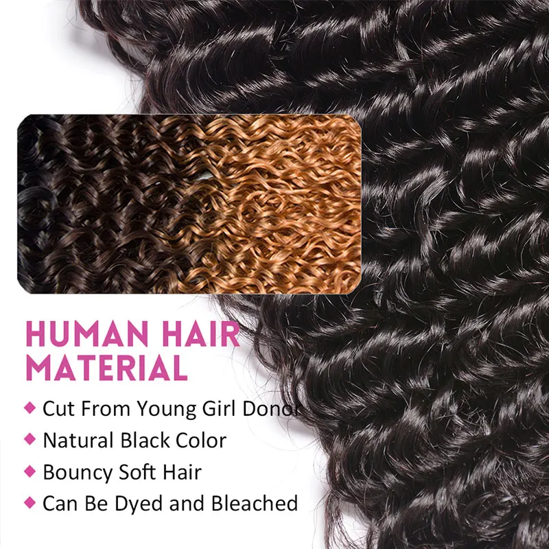 Pacotes de cabelo humano onda profunda brasileira, extensões de cabelo virgem, cabelo humano encaracolado, tecelagem, molhado e ondulado, 30 em, 1 PC, 3 PCs, 4 PCs